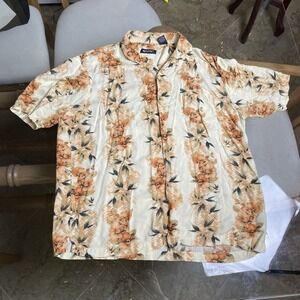 Puritan Button Up Hawaiian Shirt Yellow‎ Floral Tropical Size Large Beach